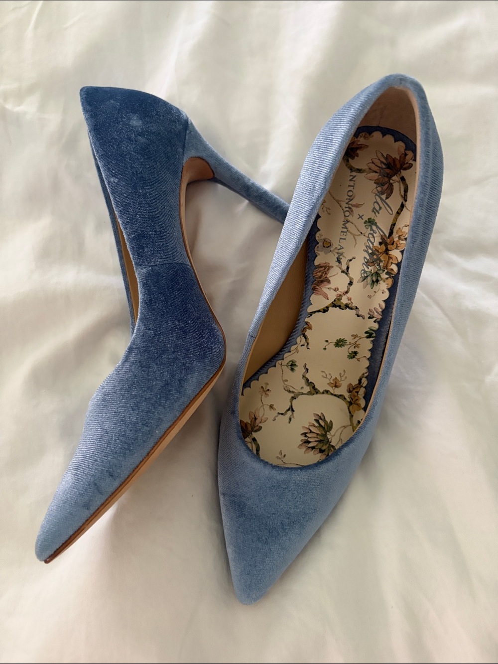 Nicola Barbie x Antonio Melani blue velvet heels
